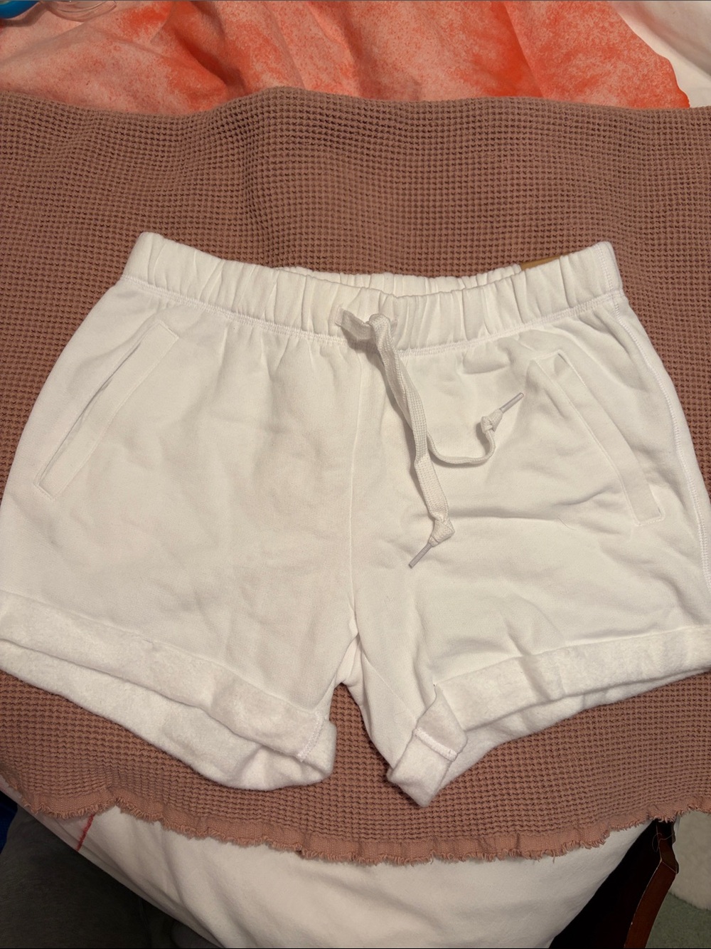 PINK Victoria's Secret White Elastic Drawstring Terry Lounge Shorts